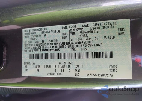 2022 Ford F150 Xl z USA, uszkodzony, nr VIN 1FTFW1E80NFB25405